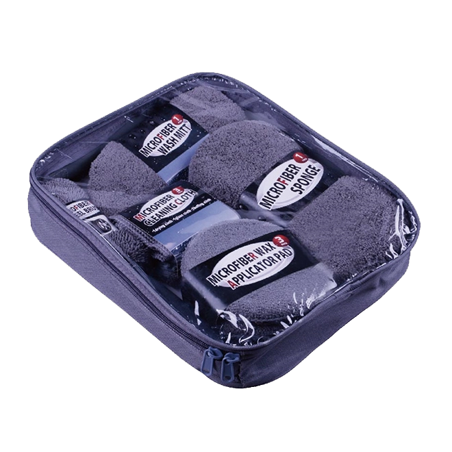ALLROAD 9-teiliges Autopflegeset, Mikrofaser-Waschhandschuh, Radb&uuml;rste und 3 Wachspads