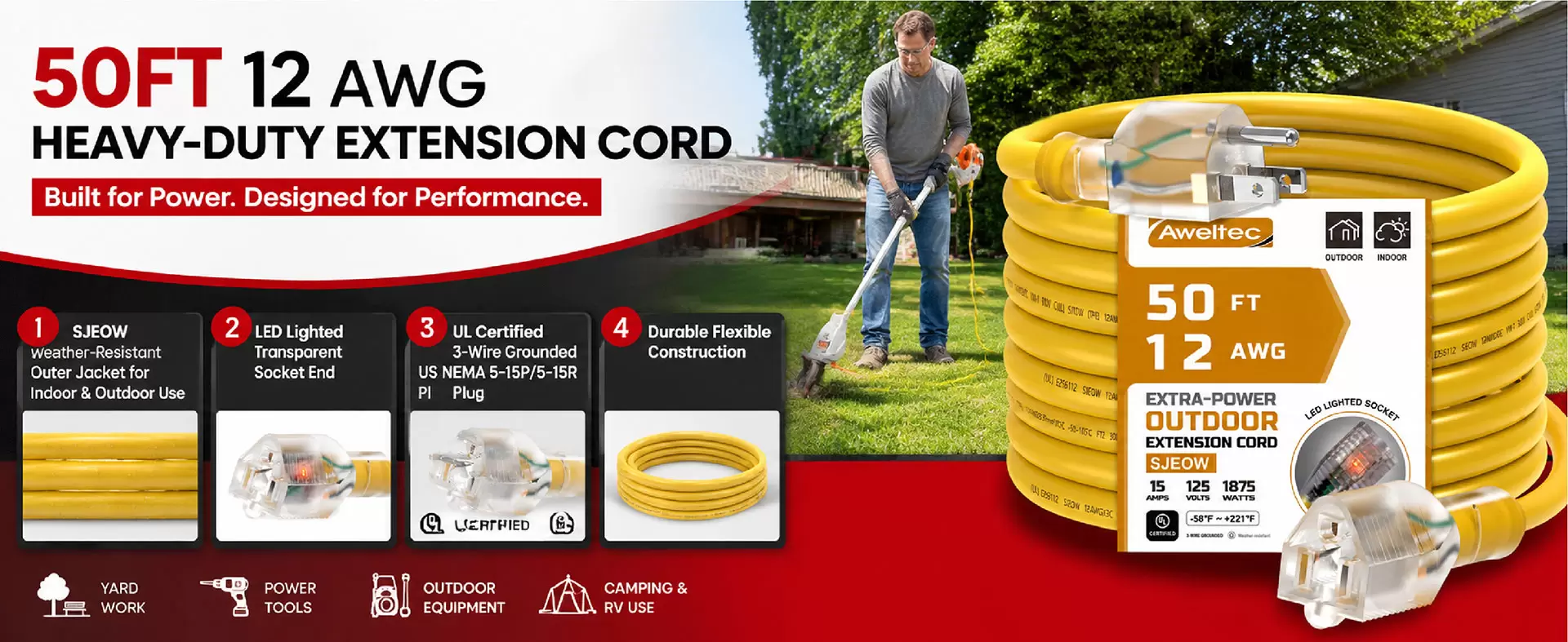 Aweltec 50 FT 12 AWG Outdoor-Verlängerungskabel