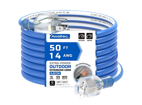 Aweltec 50 FT 14/3 SJEOOW Outdoor-Verl&auml;ngerungskabel, 15 A 1875 W beleuchtetes Ende