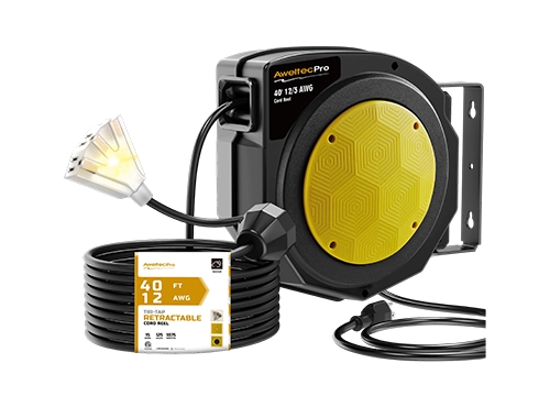 AweltecPro 40FT einziehbare Verl&auml;ngerungskabeltrommel, 12/3 AWG, ETL-gelistet